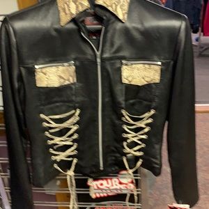 Ladies Lambskin Jacket with Snake Skin Trim